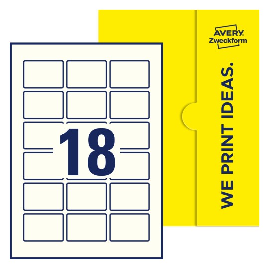 18 st. etiketter per ark. - Fyrkantiga etiketter, 54 x 37 mm