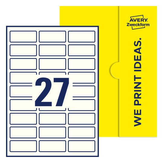 27 st. etiketter per ark. - Fyrkantiga etiketter, 60 x 25 mm