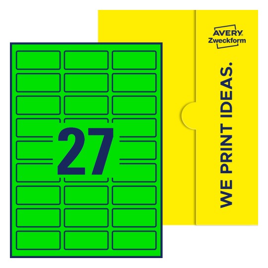 27 st. etiketter per ark. - Fyrkantiga etiketter, 60 x 25 mm