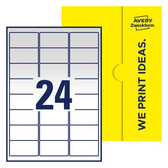 24 st. etiketter per ark. - Fyrkantiga etiketter, 63,5 x 33,9 mm