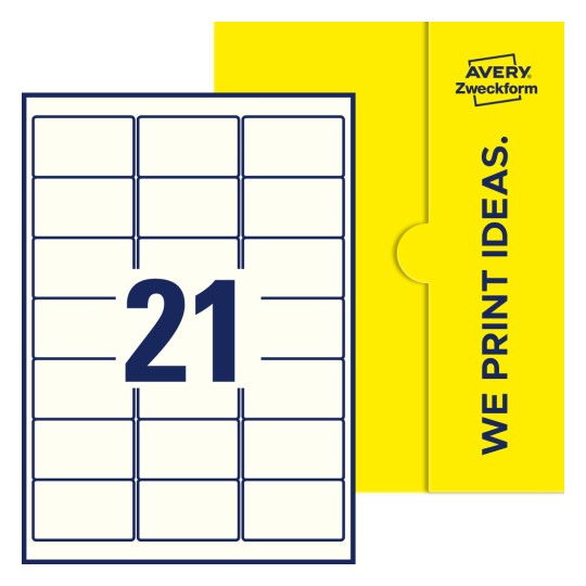 21 st. etiketter per ark. - Fyrkantiga etiketter, 63,5 x 38,1 mm