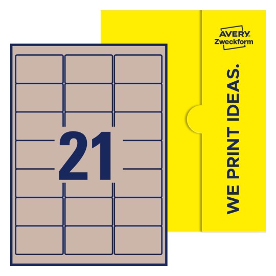 21 st. etiketter per ark. - Fyrkantiga etiketter, 63,5 x 38,1 mm