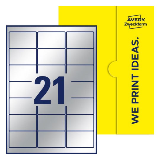 21 st. etiketter per ark. - Fyrkantiga etiketter, 63,5 x 38,1 mm