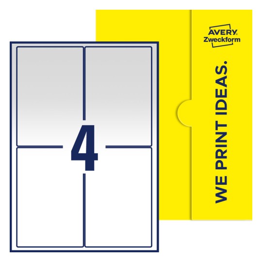 4 st. etiketter per ark. - Fyrkantiga etiketter, 94 x 140 mm