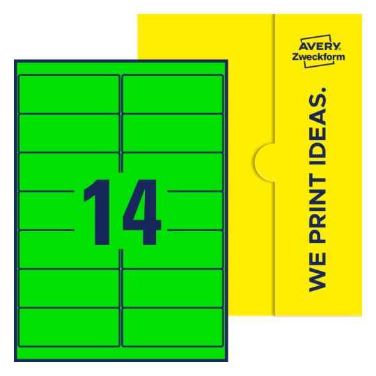 14 st. etiketter per ark. - Fyrkantiga etiketter, 99,1 x 38,1 mm