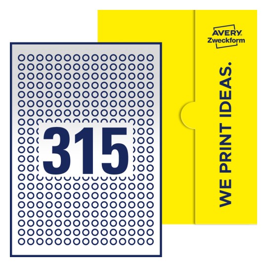 315 st. etiketter per ark. - Runda etiketter, Ø 10 mm