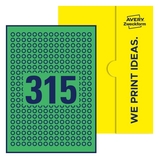 315 st. etiketter per ark. - Runda etiketter, Ø 10 mm