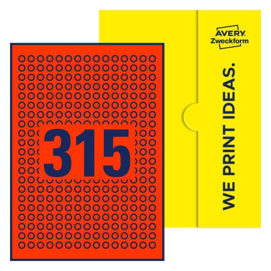 315 st. etiketter per ark. - Runda etiketter, Ø 10 mm