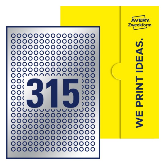 315 st. etiketter per ark. - Runda etiketter, Ø 10 mm