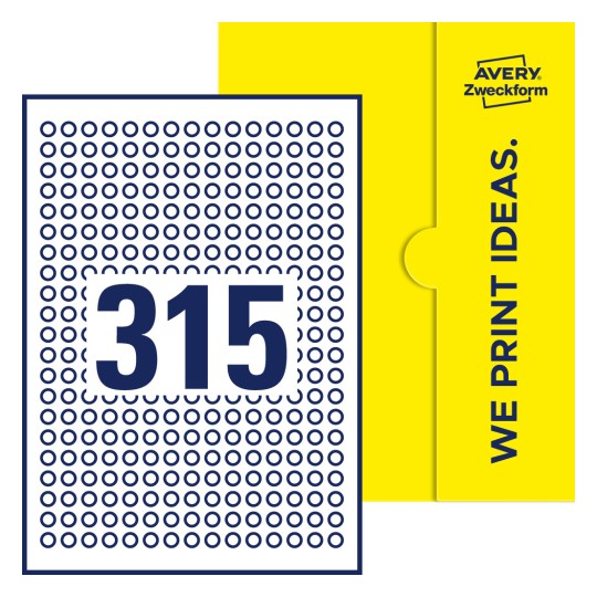 315 st. etiketter per ark. - Runda etiketter, Ø 10 mm