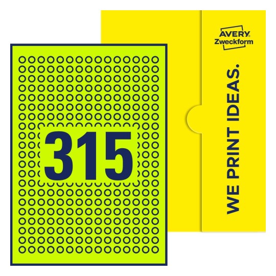 315 st. etiketter per ark. - Runda etiketter, Ø 10 mm