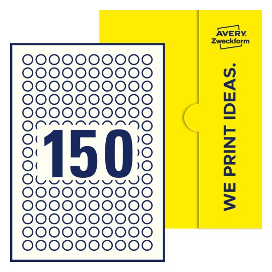 150 st. etiketter per ark. - Runda etiketter, Ø 15 mm