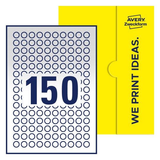 150 st. etiketter per ark. - Runda etiketter, Ø 15 mm