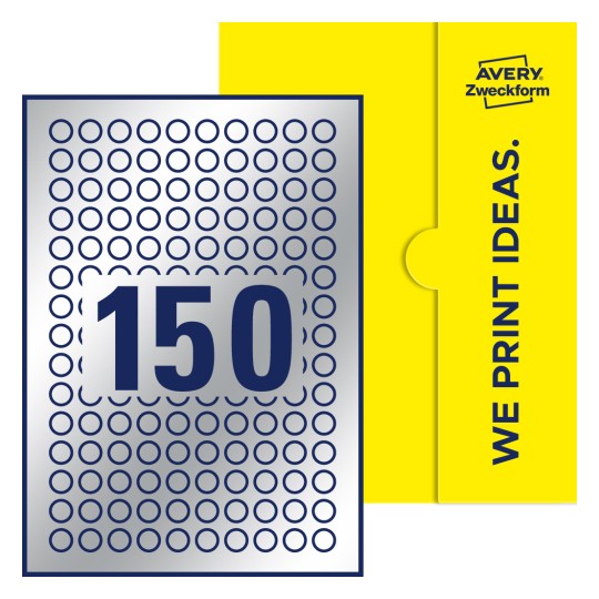 150 st. etiketter per ark. - Runda etiketter, Ø 15 mm