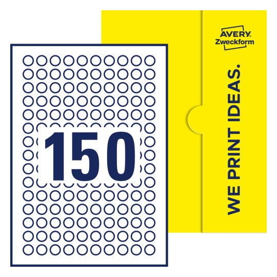 150 st. etiketter per ark. - Runda etiketter, Ø 15 mm