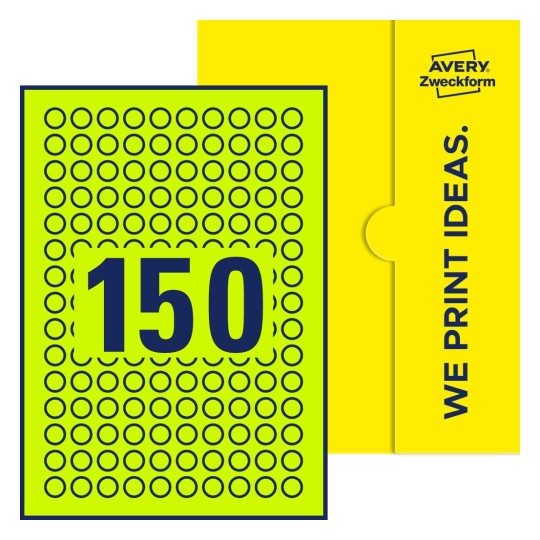 150 st. etiketter per ark. - Runda etiketter, Ø 15 mm