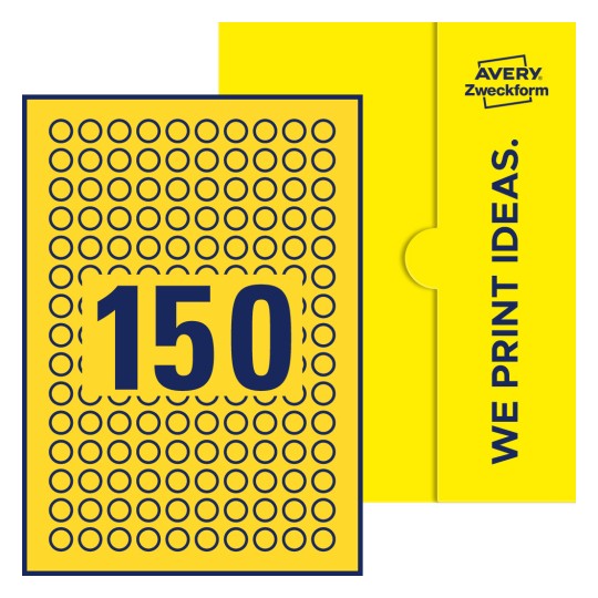 150 st. etiketter per ark. - Runda etiketter, Ø 15 mm