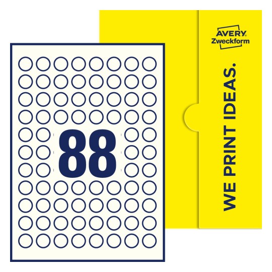 88 st. etiketter per ark. - Runda etiketter, Ø 20 mm