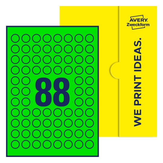 88 st. etiketter per ark. - Runda etiketter, Ø 20 mm