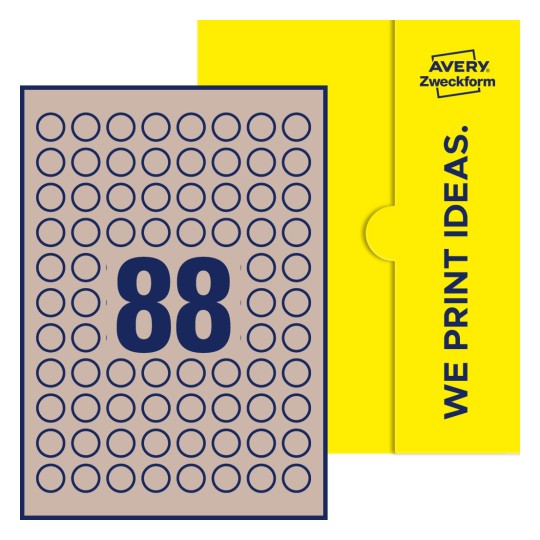88 st. etiketter per ark. - Runda etiketter, Ø 20 mm