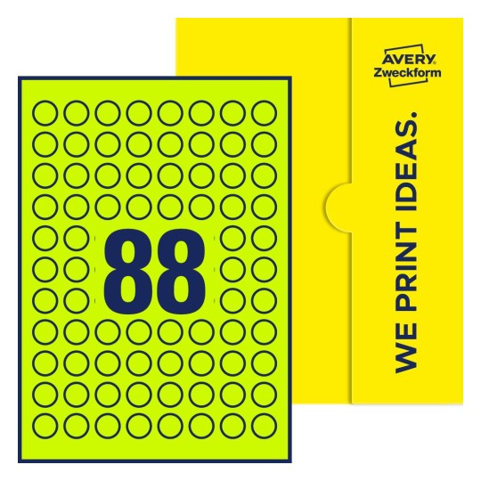 88 st. etiketter per ark. - Runda etiketter, Ø 20 mm