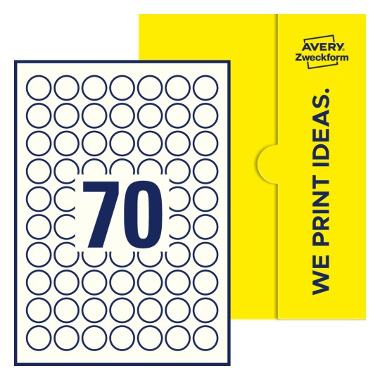 70 st. etiketter per ark. - Runda etiketter, Ø 25 mm