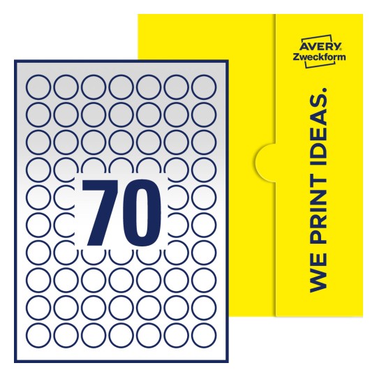 70 st. etiketter per ark. - Runda etiketter, Ø 25 mm