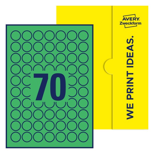 70 st. etiketter per ark. - Runda etiketter, Ø 25 mm