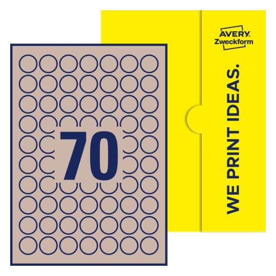 70 st. etiketter per ark. - Runda etiketter, Ø 25 mm