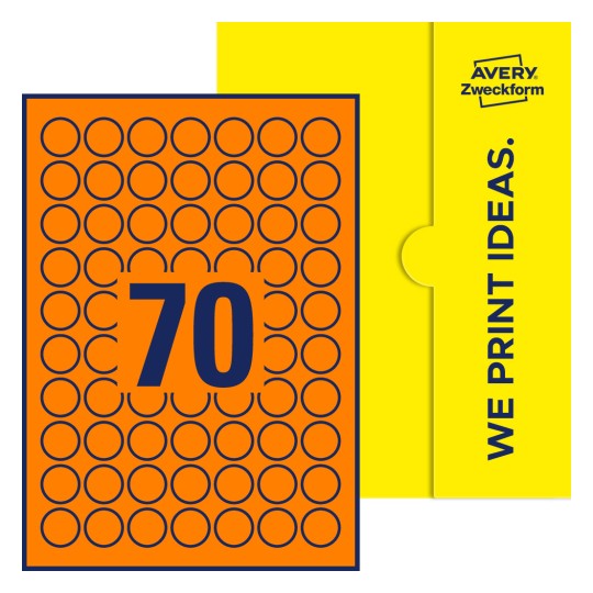 70 st. etiketter per ark. - Runda etiketter, Ø 25 mm