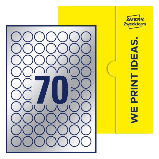 70 st. etiketter per ark. - Runda etiketter, Ø 25 mm