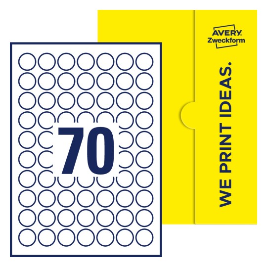 70 st. etiketter per ark. - Runda etiketter, Ø 25 mm