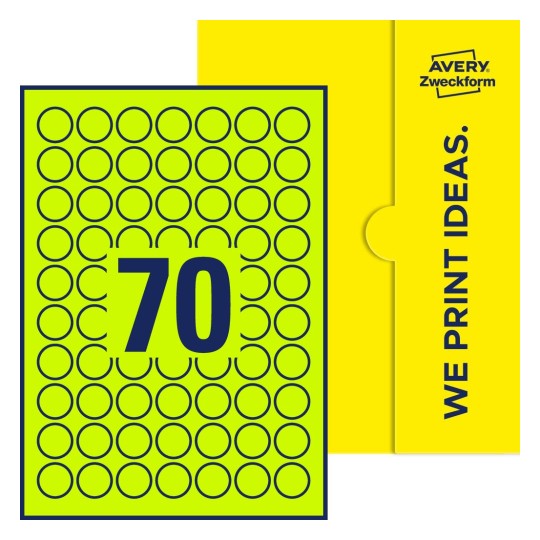 70 st. etiketter per ark. - Runda etiketter, Ø 25 mm