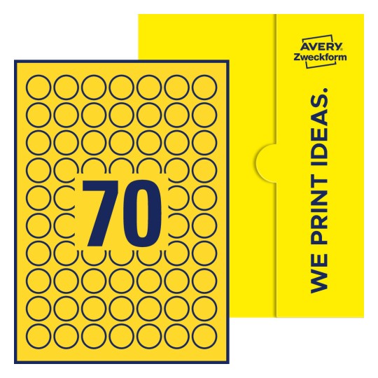70 st. etiketter per ark. - Runda etiketter, Ø 25 mm