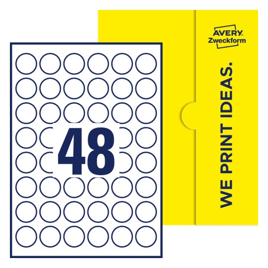 48 st. etiketter per ark. - Runda etiketter, Ø 30 mm
