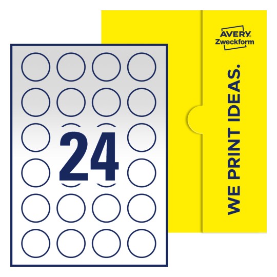 24 st. etiketter per ark. - Runda etiketter, Ø 37 mm