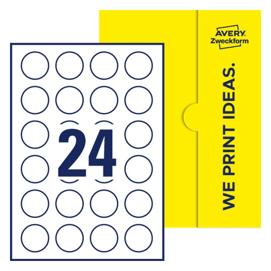 24 st. etiketter per ark. - Runda etiketter, Ø 37 mm