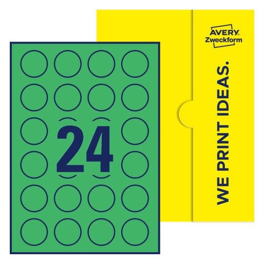 24 st. etiketter per ark. - Runda etiketter, Ø 37 mm