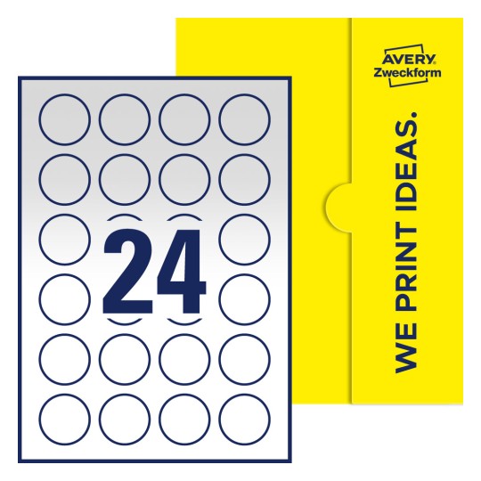 24 st. etiketter per ark. - Runda etiketter, Ø 40 mm