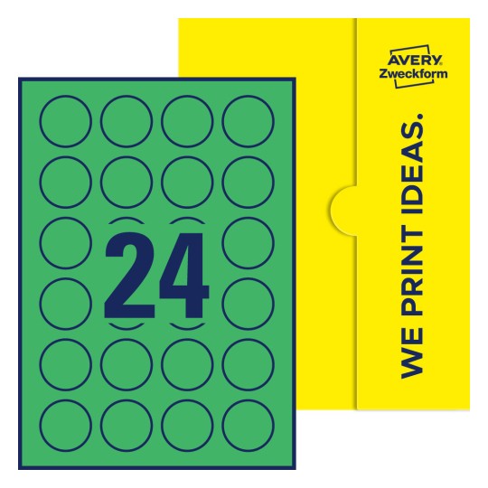 24 st. etiketter per ark. - Runda etiketter, Ø 40 mm