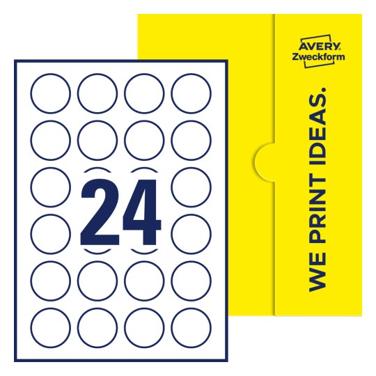 24 st. etiketter per ark. - Runda etiketter, Ø 40 mm
