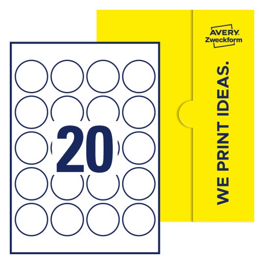 20 st. etiketter per ark. - Runda etiketter, Ø 45 mm
