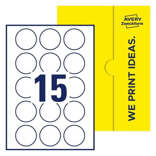 15 st. etiketter per ark. - Runda etiketter, Ø 51 mm