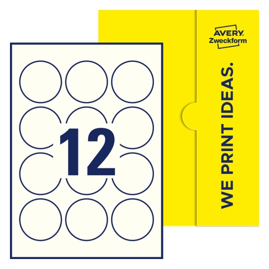 12 st. etiketter per ark. - Runda etiketter, Ø 57 mm