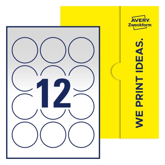 12 st. etiketter per ark. - Runda etiketter, Ø 57 mm