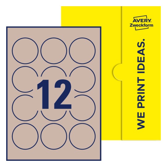 12 st. etiketter per ark. - Runda etiketter, Ø 57 mm