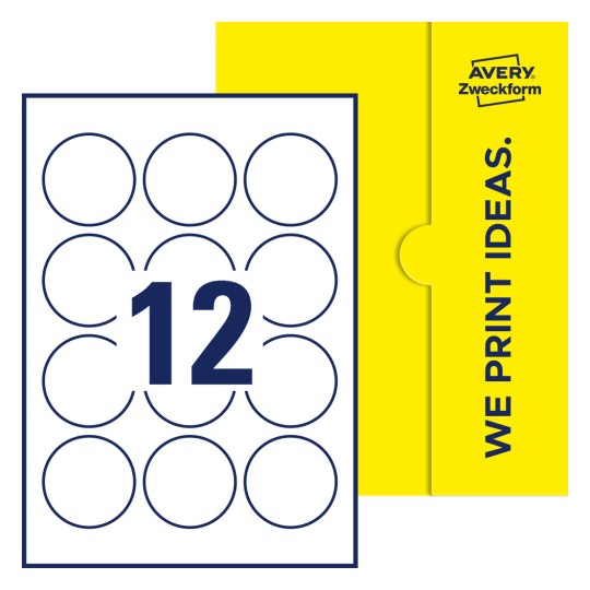 12 st. etiketter per ark. - Runda etiketter, Ø 57 mm