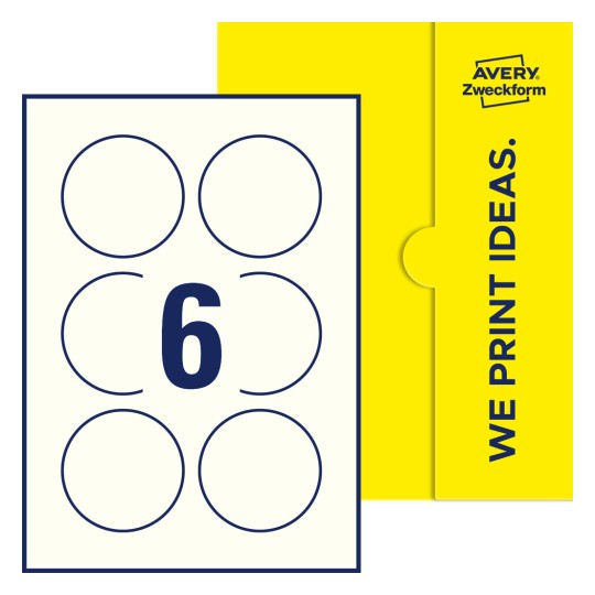 6 st. etiketter per ark. - Runda etiketter, Ø 75 mm