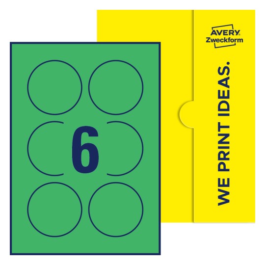 6 st. etiketter per ark. - Runda etiketter, Ø 75 mm