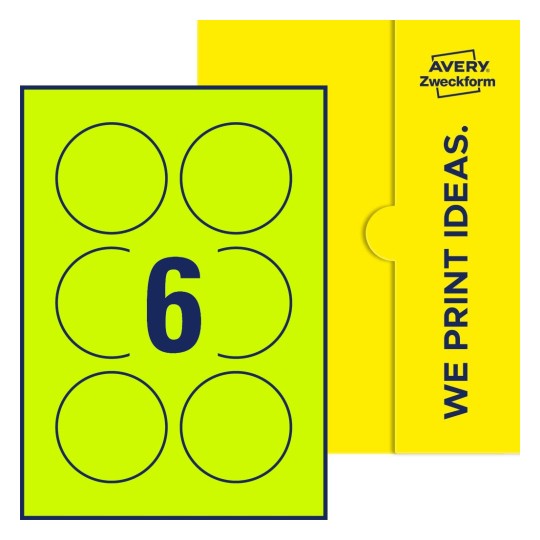 6 st. etiketter per ark. - Runda etiketter, Ø 75 mm